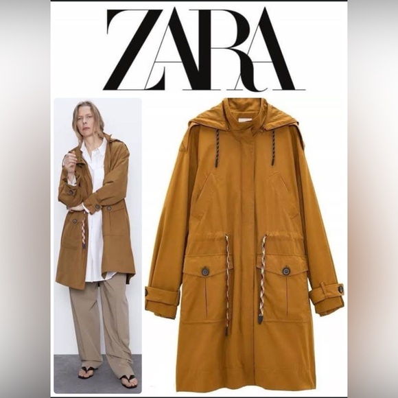 Zara Jackets & Blazers - 🧡 Cotton Blend Contrast Drawstring Hooded Jacket